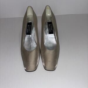 Stuart Weitzman Metallic Square Toe Low Heel Pumps